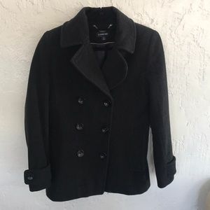 Land's End black double breasted wool pea coat